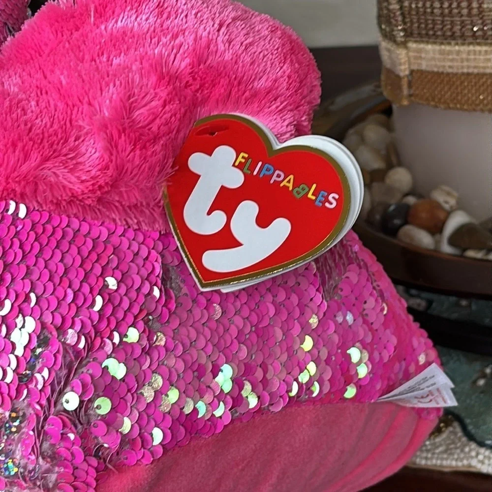 Brand New Ty Flippables Pinky the Flamingo Reversible Sequins Large 18